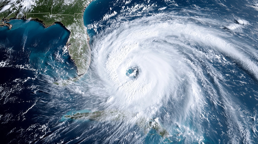Satellite perspective of hurricane near Florida